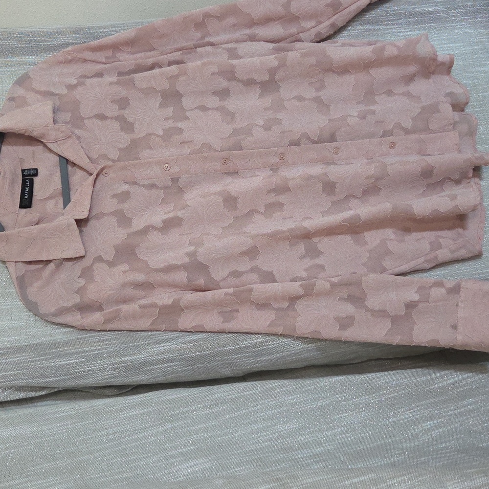 Rafaella Sheer Pink Textured Floral Blouse